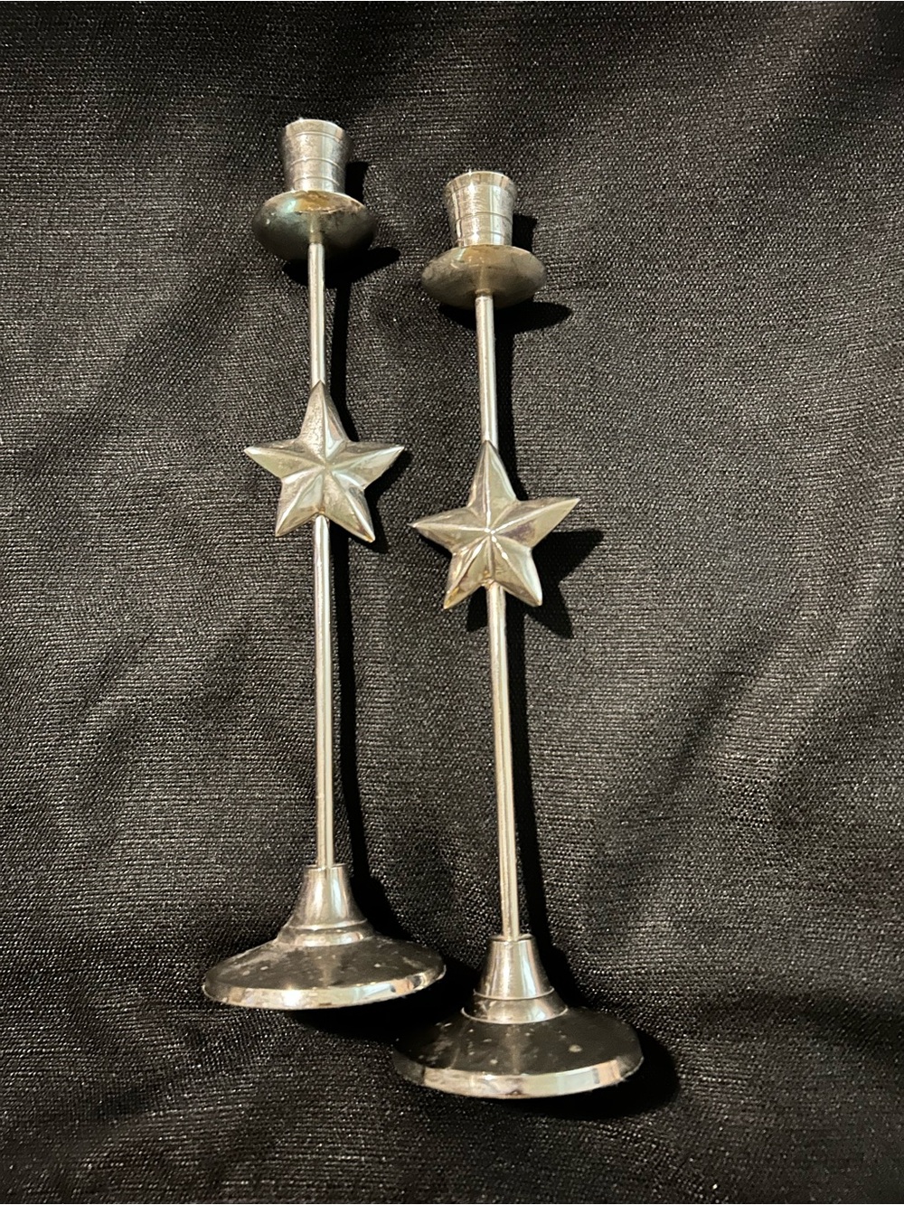 Silvertone Star Accent Candle Holders - Pair